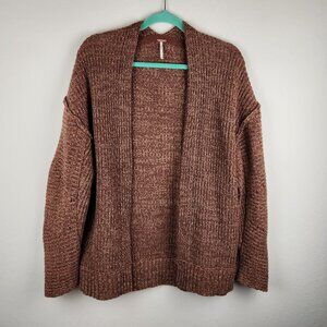 Free People High Hopes Chunky Knit Cardigan Sweater Heathered Brown XS